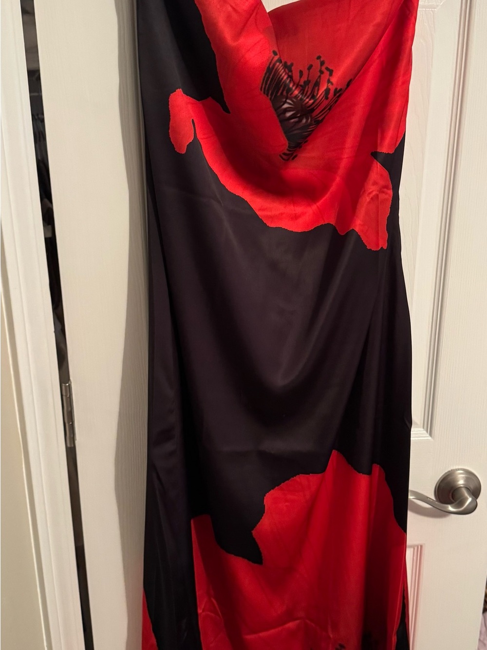 Altar'd State Red and Black Floral Satin Maxi Dress